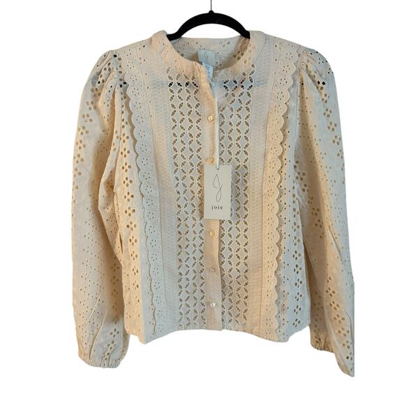 Joie Woven Peasant Top Boho Blouse Shirt Eyelet Ivory Cream Embroidered Size M - Picture 1 of 7